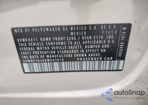 2013 Volkswagen Jetta 2.5L Se from USA, damaged, VIN 3VWDP7AJ9DM247515
